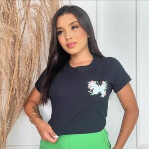 T-Shirt Bordada Borboleta Florida